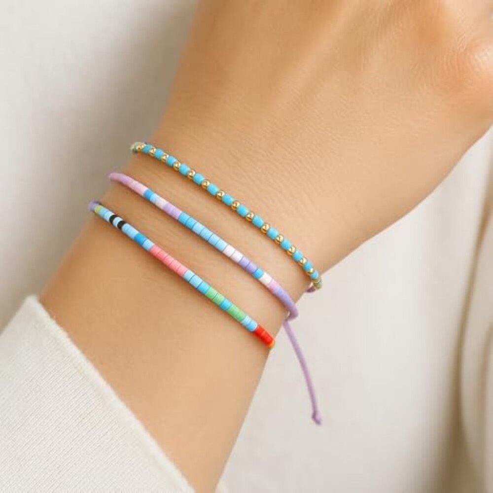 Gold Plated Seed Bead Stack Bracelets Set, Adjust… - image 3